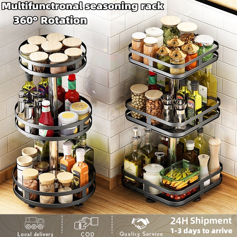 Kitchen 360° Rotating condiments rack Spice Rack Storage Metal Material ...