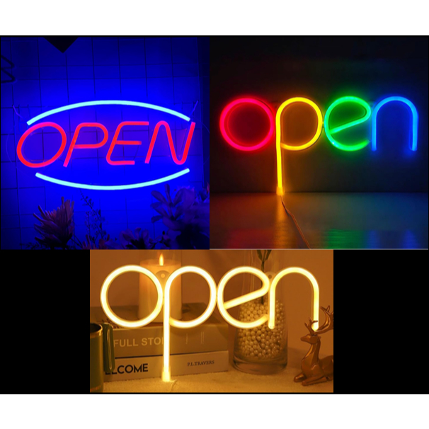 LED OPEN NEON LIGHTS SIGNAGES FOR WALL DECORATE USB Powered OPEN Sign ...
