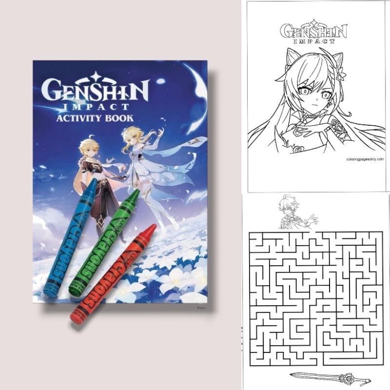 Genshin Impact Coloring Activity Book Birthday Party Giveaway Souvenir ...