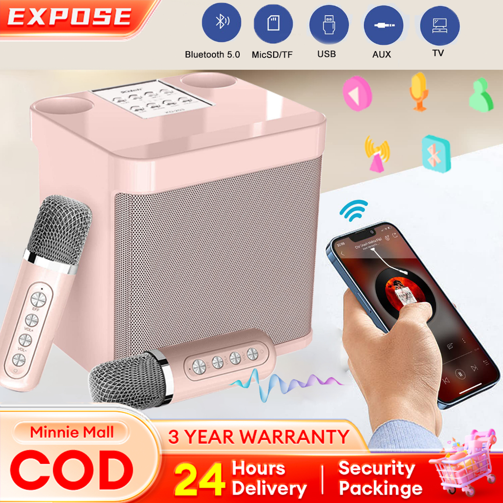 Karaoke Bluetooth Speaker with mic Wireless Dual Microphone Portable ...