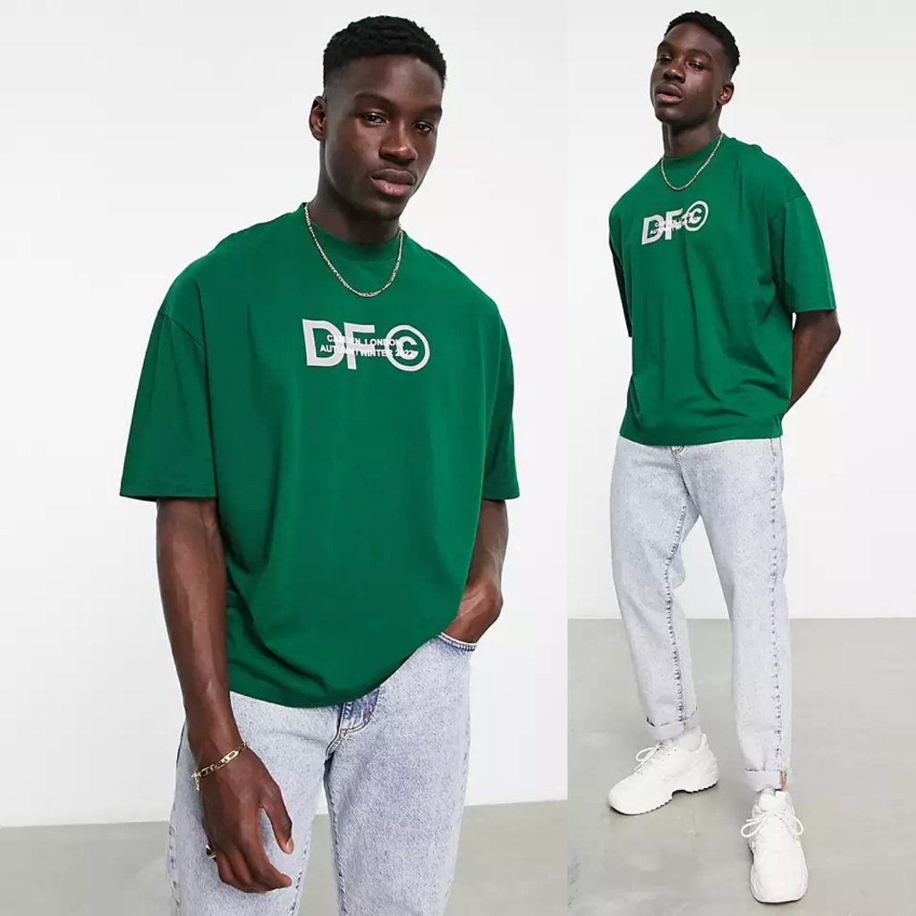 Green Printed Statement Drop Shoulder Oversized Shirt Tops for Men