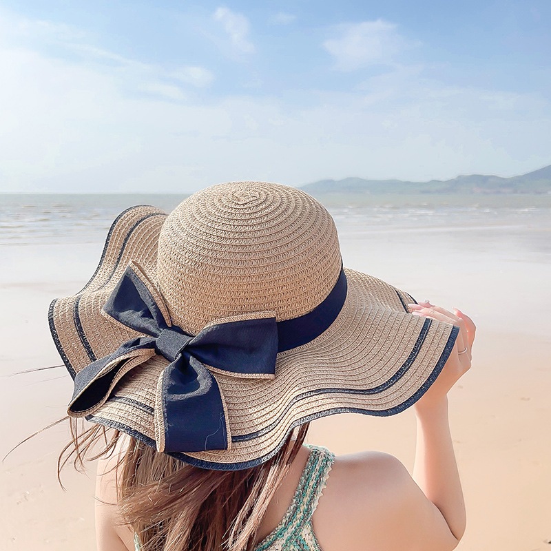 Wide Brim Bowknot Ribbon Beach Hat Ladies Summer Outdoor Sunshade Summer Hat Cap of Women
