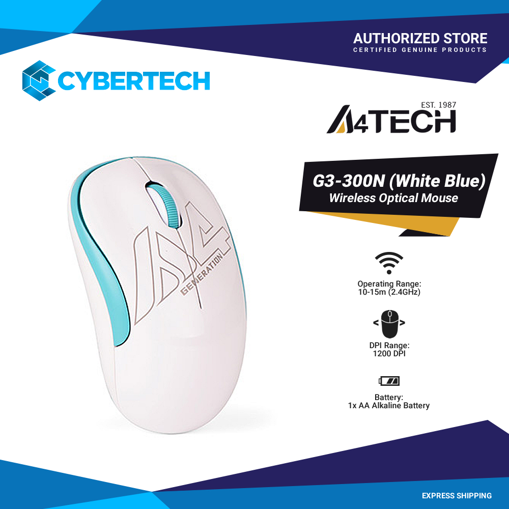 A4Tech G3-300n V-Track Wireless Padless Mouse White-Blue | Shopee ...