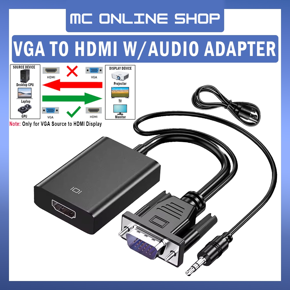 VGA to HDMI With Audio Converter Adapter 15-Pin VGA 1080P HD Cable For ...