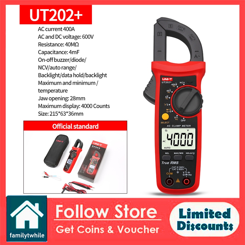 UNI T UNI-T UT202A+ UT204+ Digital AC DC Voltage Clamp Meter Multimeter ...