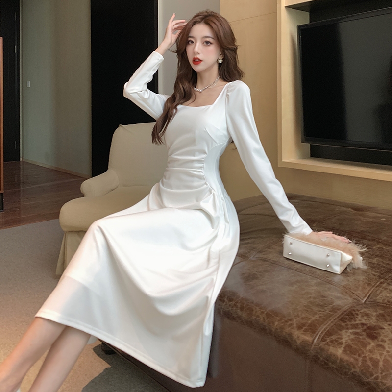 Formal Dresses Ladies White Church Dresses Elegant Retro Midi