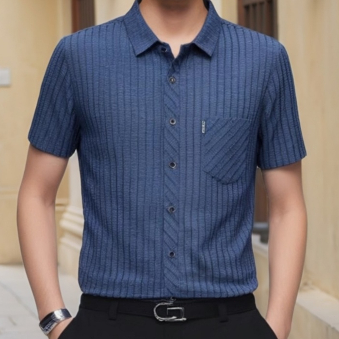 Men's Collar Shirt Striped Polo Business Formal Short Sleeve Polo Shirt ...