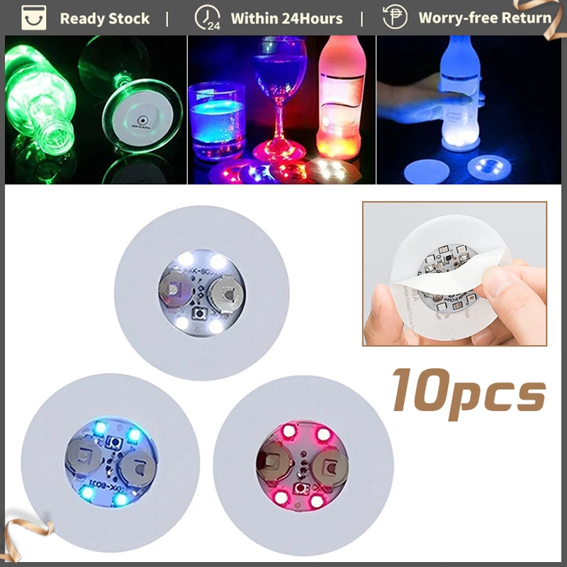 10PCS LED Light Coasters Glow In The Dark Atmosphere Cup Pad Stickers