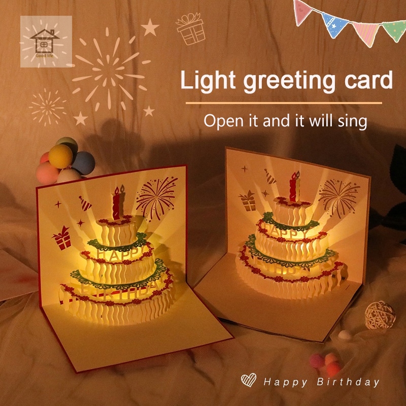 Music Birthday Card Pop Up 3D Musical Light Greeting Card Creative ...