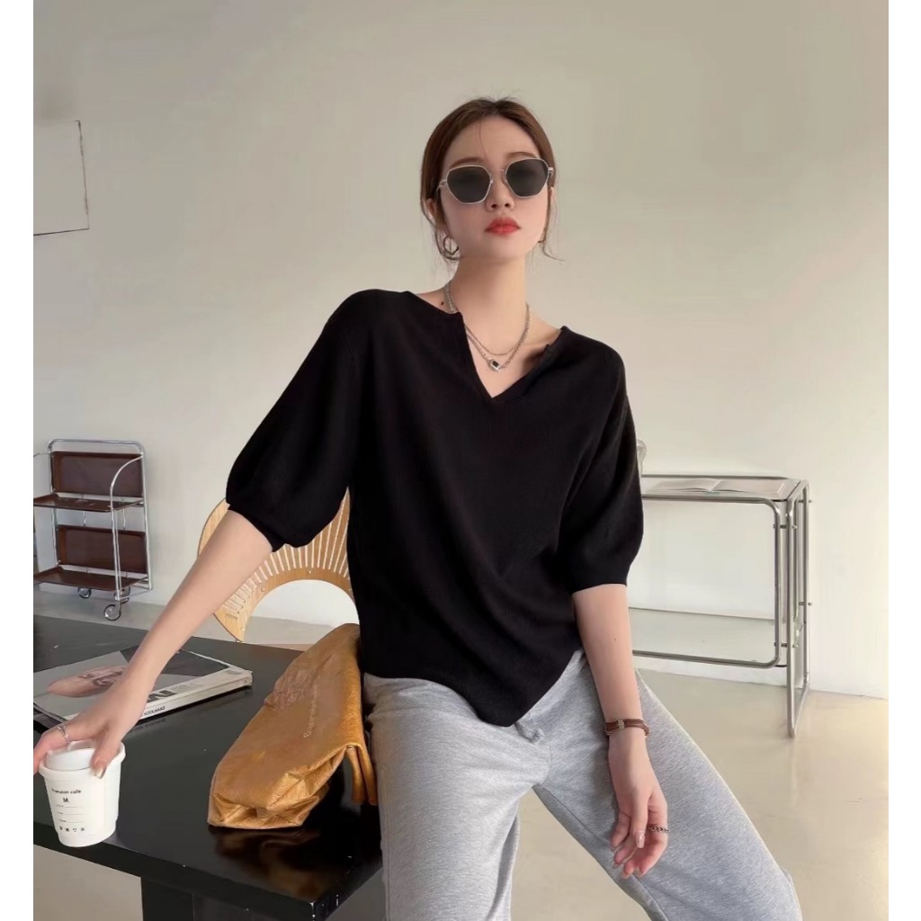 Miss M Notch Neck Oversize Solid Knitted Top 748 | Shopee Philippines