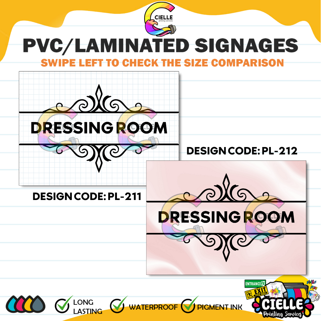 PVC/LAMINATED/STICKER SIGNAGES (PL-211&PL-212) - DRESSING ROOM ...