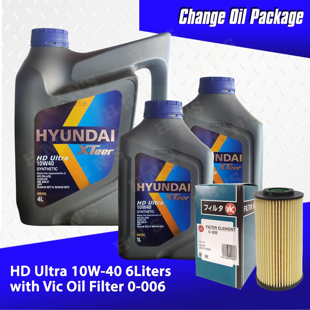 Hyundai XTeer HD Ultra 10W-40 API CK-4 Synthetic Change Oil Bundle For ...
