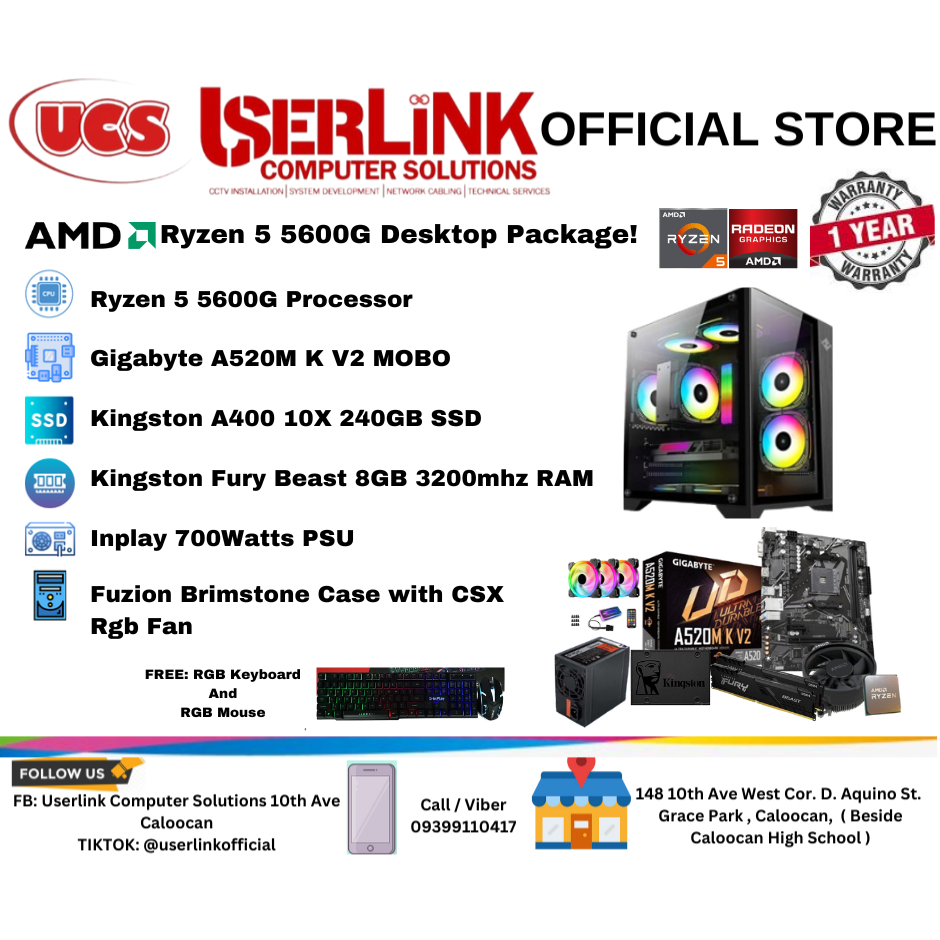 AMD RYZEN 5 5600G WITH GIGABYTE A520M K V2 MOBO PC SET. | Shopee ...
