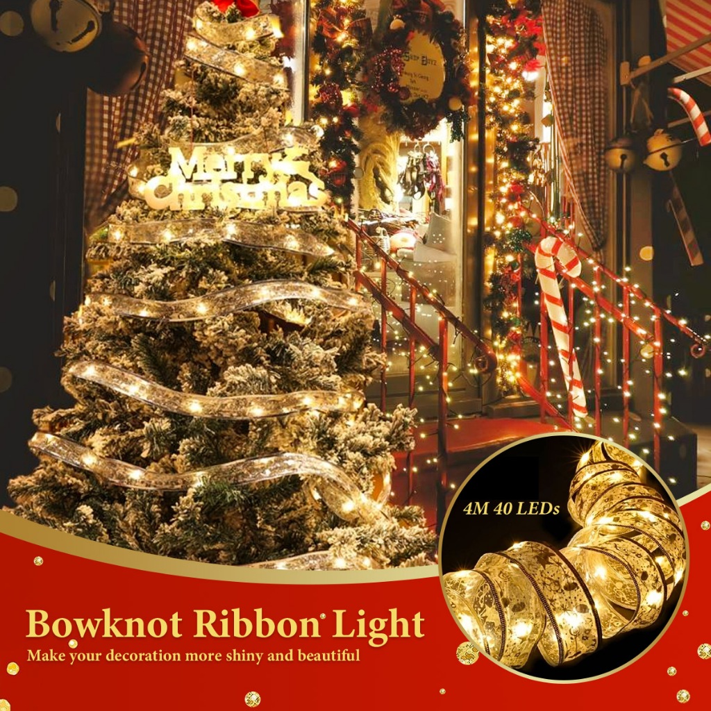 4M Christmas LED Ribbon Lights Decoration Christmas Tree For Home Xmas