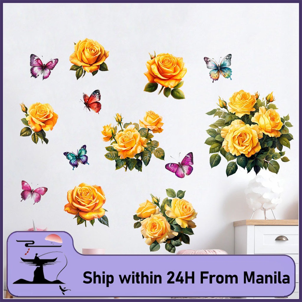 Flowers Wall Stickers Yellow Rose Wall Decals for Living Room Giant