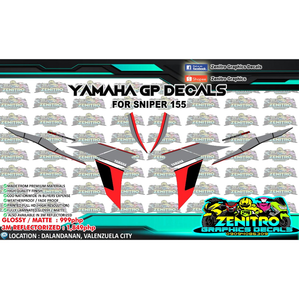 YAMAHA GP DECALS FOR SNIPER 155 ONLY (ZENITRO GRAPHICS DECALS) | Shopee ...