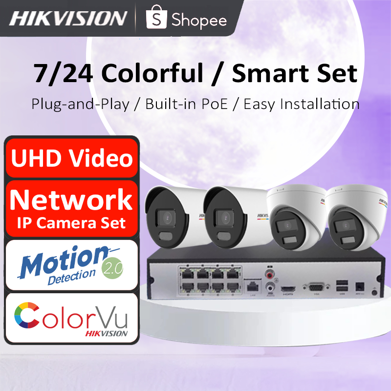 Hikvision 2/4MP IP Camera CCTV Package Set ColorVu W/Audio Network ...