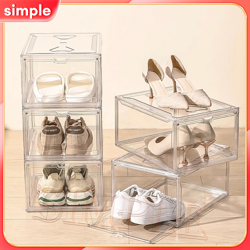 Simple Acrylic Shoe Box Shoe Storage Box Stackable Magnetic Shoe Rack ...
