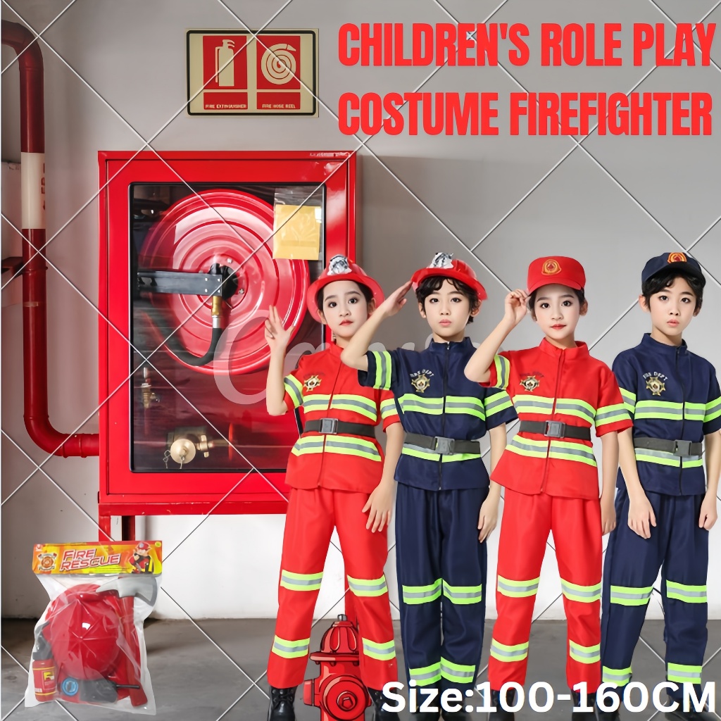 Fireman Costume For Kids Boy Girl Firefighter Uniform Cosplay Children ...
