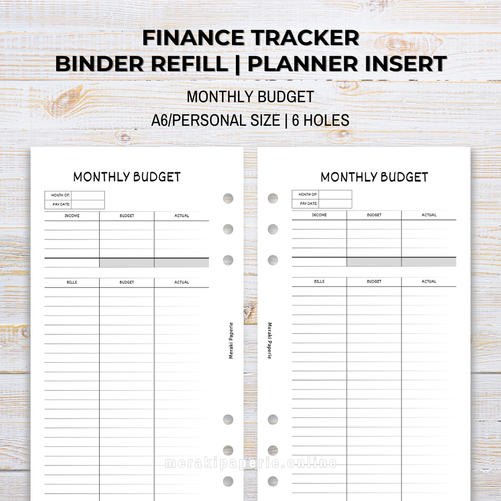 A6 Personal Monthly Budget Tracker Minimalist Binder Refill Loose Leaf ...