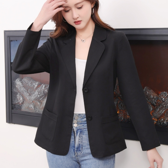 Formal Black Office Wear Blazer for Women Long Sleeve Slim Type Suit Collar