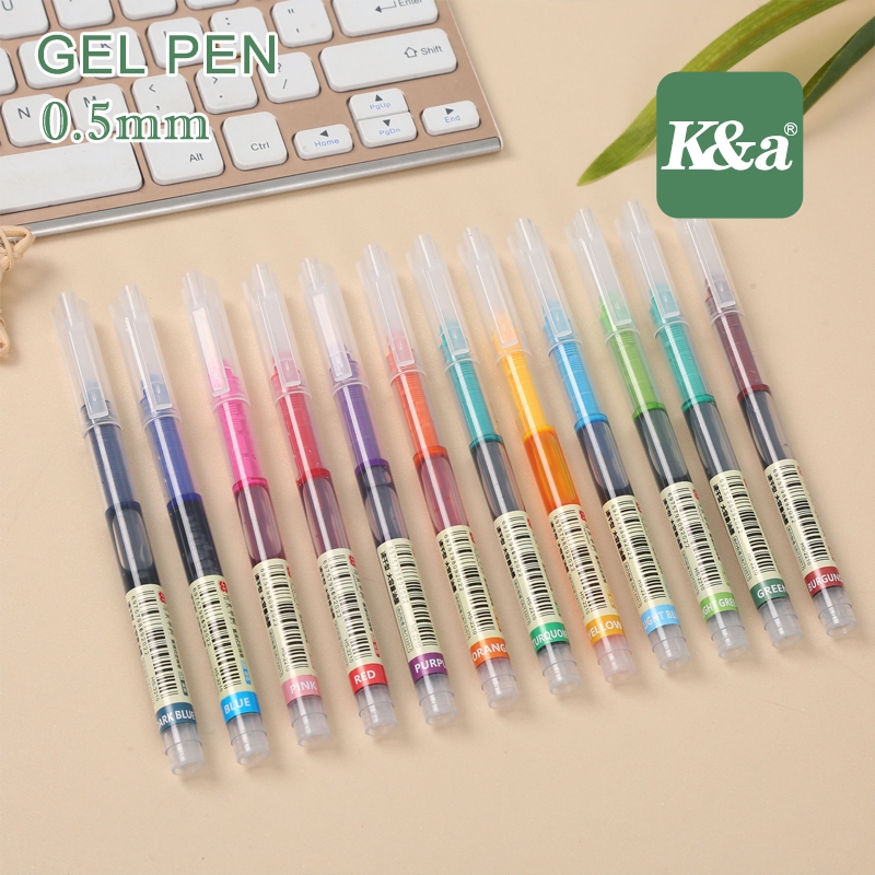 K&A 12 Colors 0.5MM Gel Pen Quick Dry High Capacity Ink Roller Pen High ...