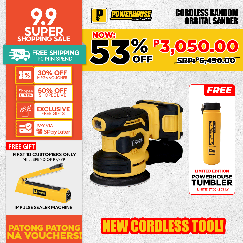Powerhouse NEW Cordless Random Orbital Sander 20V 125MM PH20VWLPRO