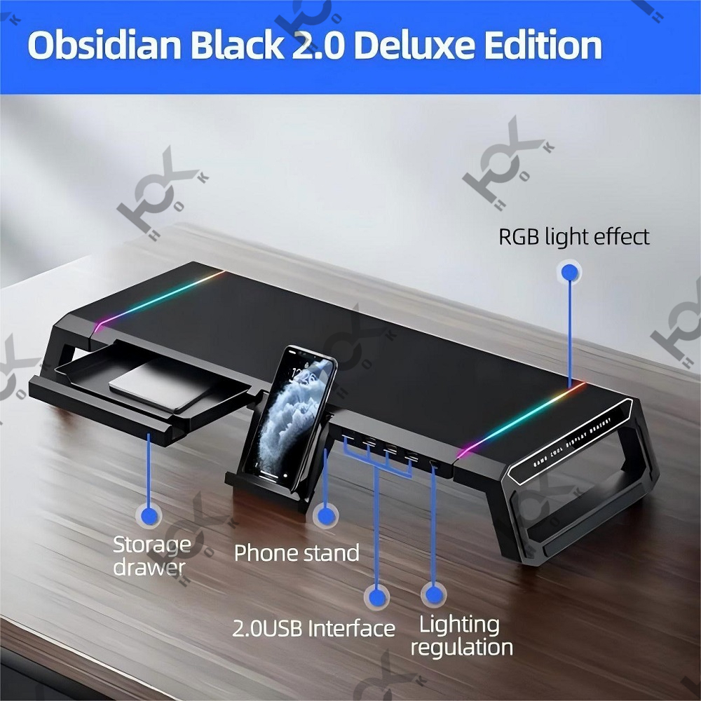 RGB Gaming Computer Monitor Stand Riser - 4 USB 2.0 Hub, 3 Length ...