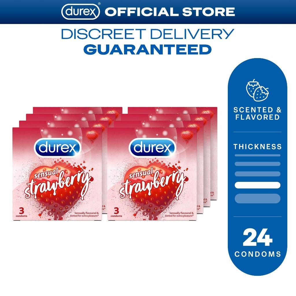 Durex Sensual Strawberry Lubricated Condoms 3s (Set of 8 - 24 Condoms ...