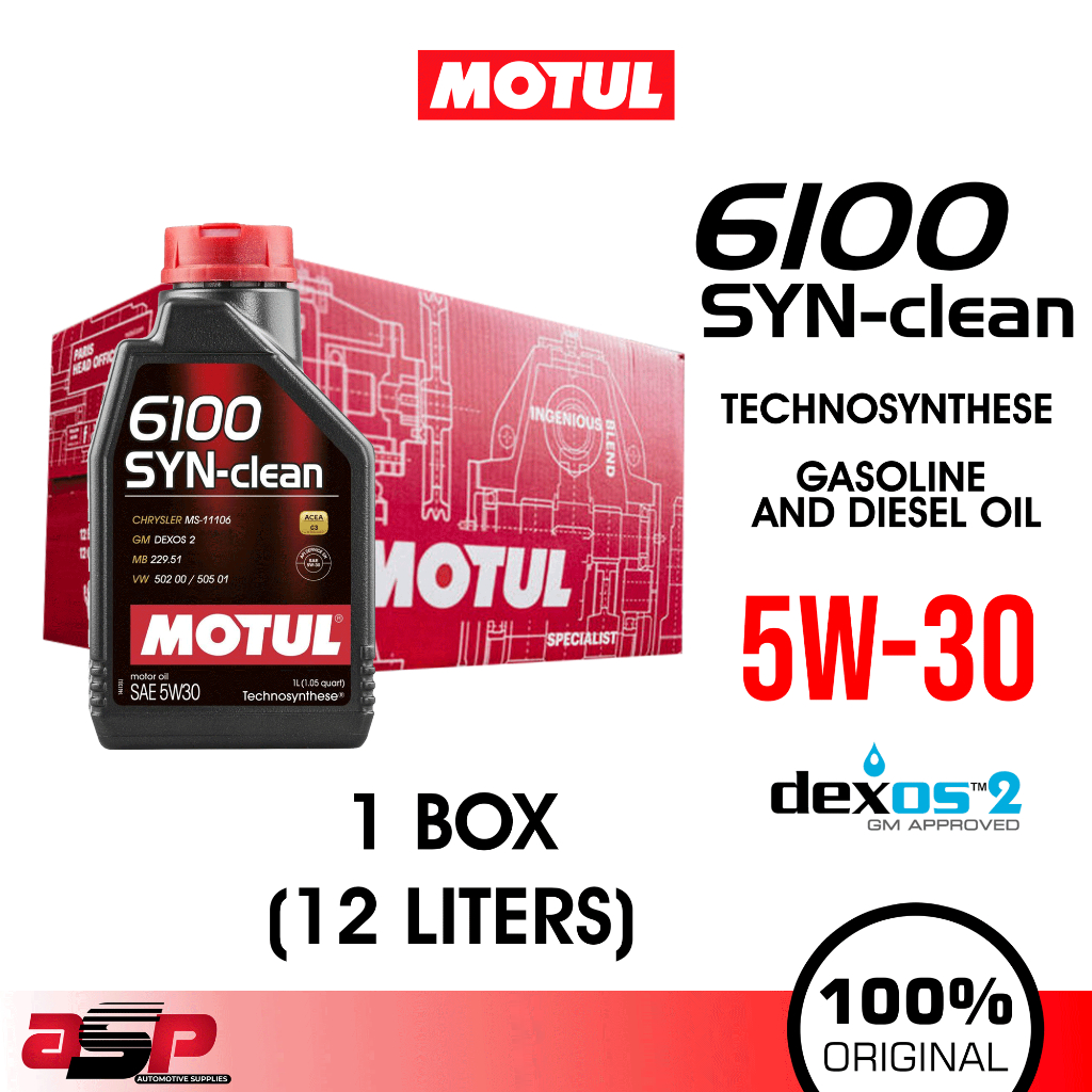 MOTUL 6100 SYN-Clean 5W30 Dexos 2 Gasoline and Diesel Oil Liter (1 Box ...