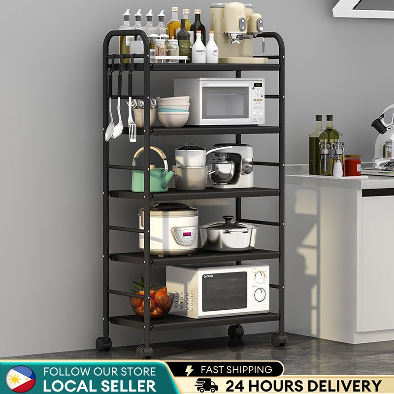 【Free shipping】Kitchen Rack organizer layer Metal Rack With Wheels ...