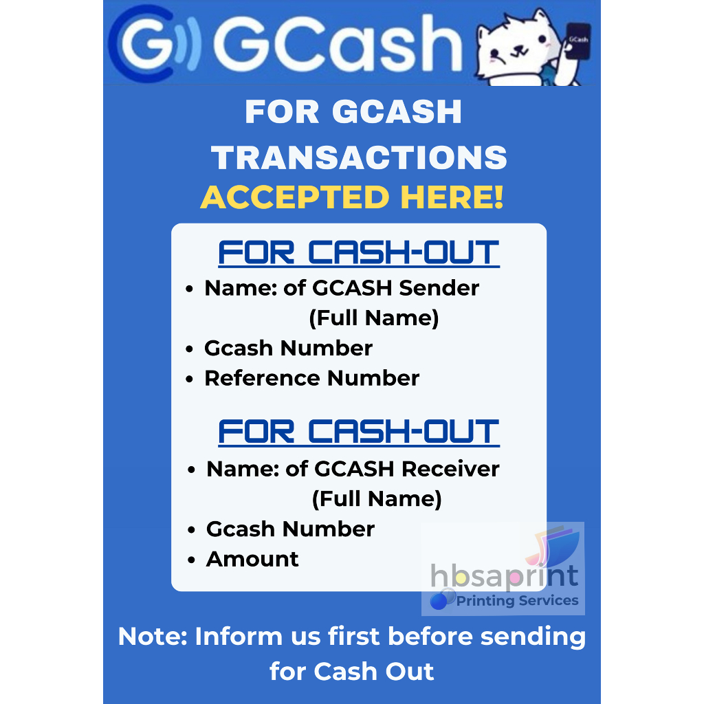 Gcash Cash In/ Cash Out/ Load / Bills Payment / Bank Transfer Signage ...