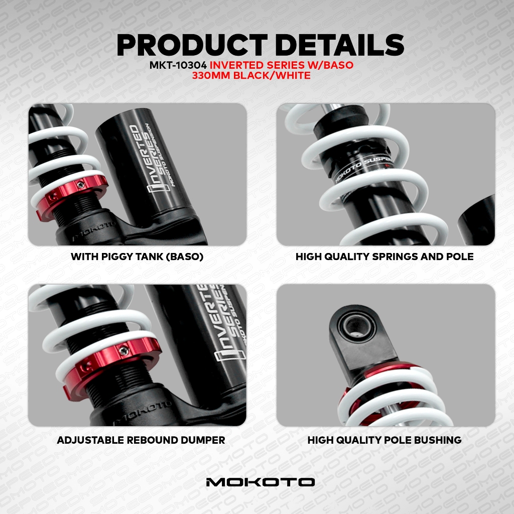 MOKOTO REAR SHOCK FOR CLICK INVERTED SERIES 330MM ONE PIECE WITH BASO ...