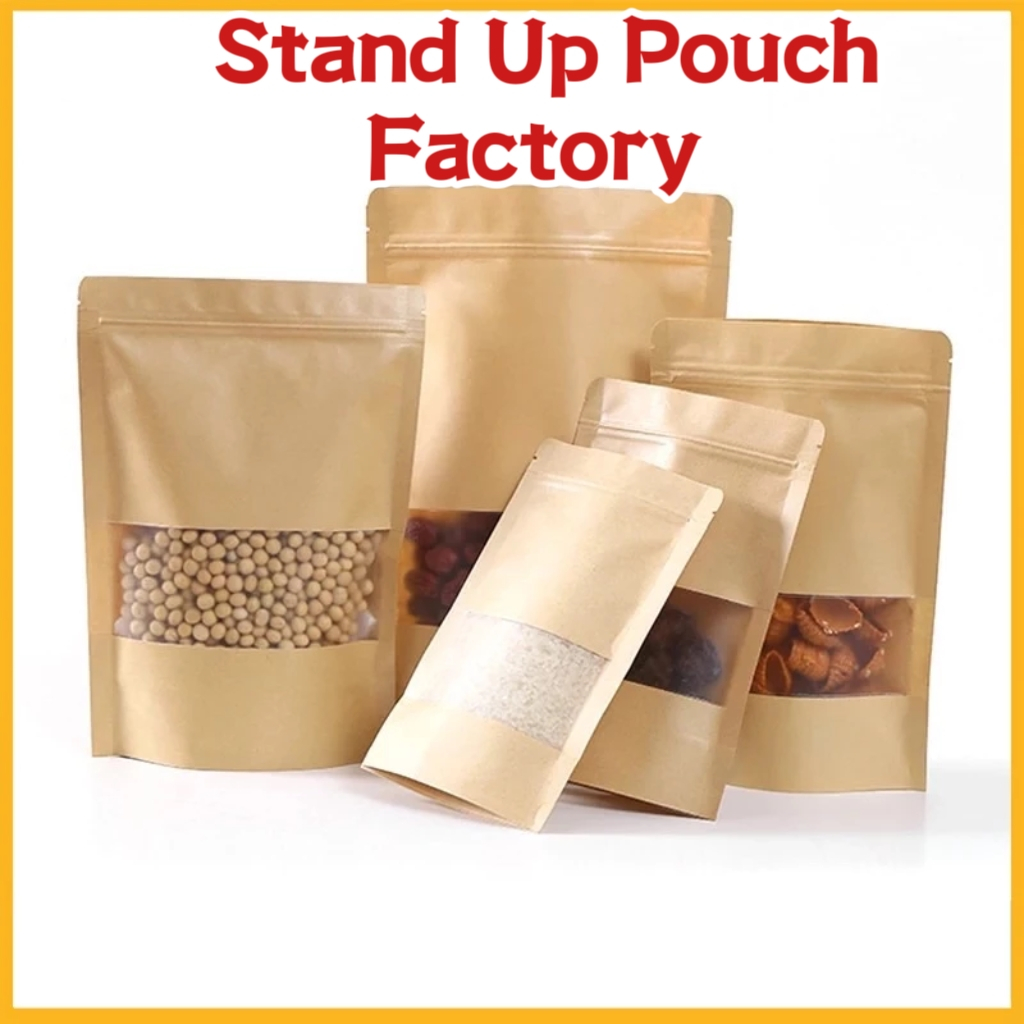 100pcs Kraft Brown Stand Up Pouch with Zip Lock Paper Bag Ziplock ...