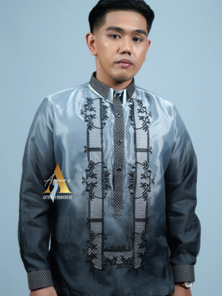 AQUINO'S ARTISAN EMBROIDERY Barong Tagalog for Men Monochromatic Black ...