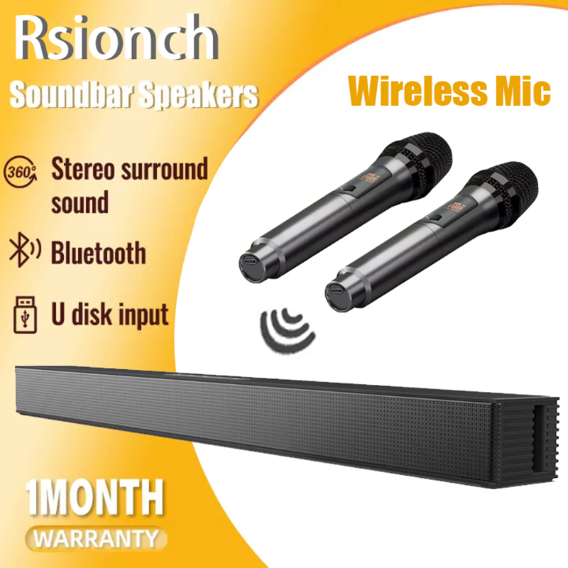 Karaoke Speaker with Mic Home Theater Soundbar 2 Wireless Microphones