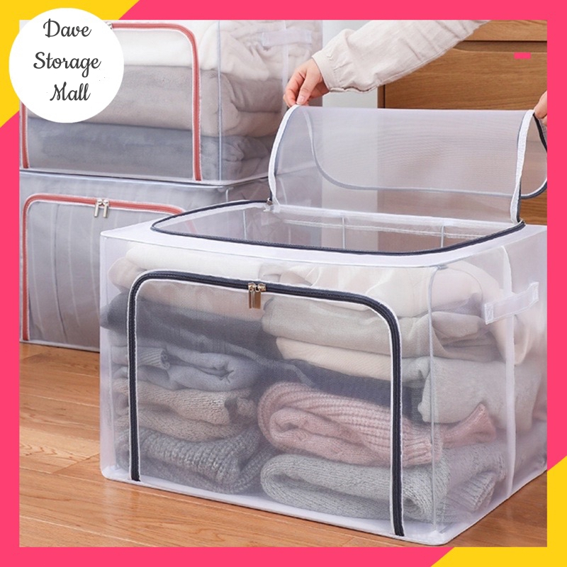 【Ready Stock】24/66/100L PVC Storage Box Transparent Foldable Steel ...