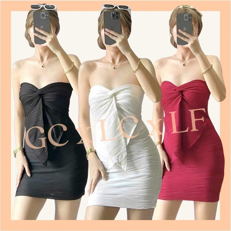 Women Bodycon Midi Dress Padded Tube Asymmetrical Shoulder Bandage Dress Split High Waist Evening Party Gown Pencil Dress Red