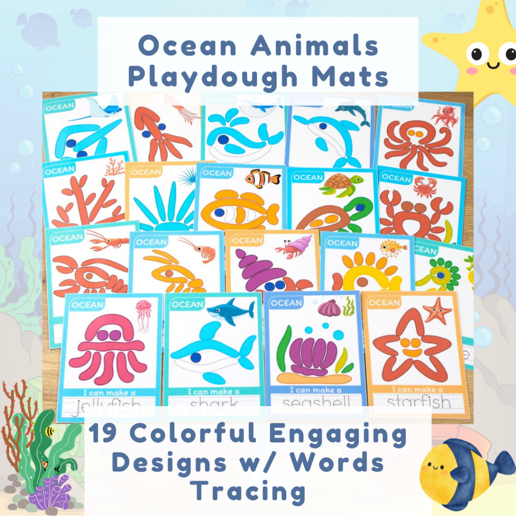 Ocean Animals Playdough Mats Laminated Tracing for Kids Clay