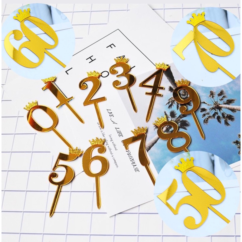 Acrylic Number Cake Topper Glitter Crown Diamond 50 60 70 Happy ...