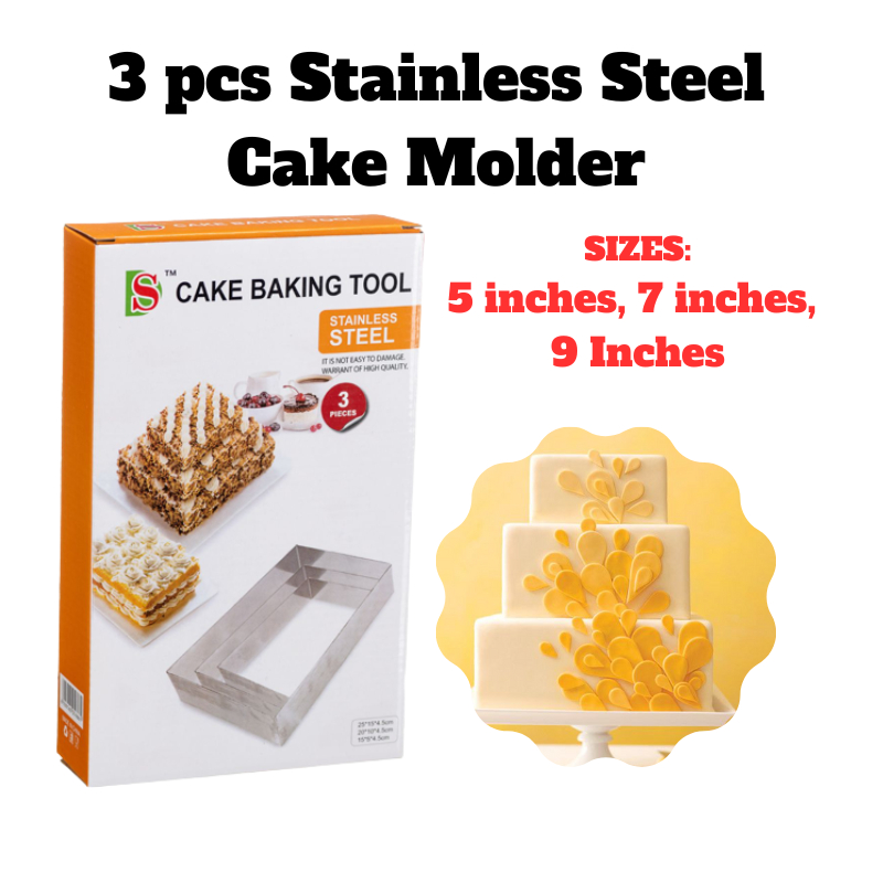 3 pcs Stainless Steel Rectangle Shape Cake Molder for Biscuit Chocolate ...
