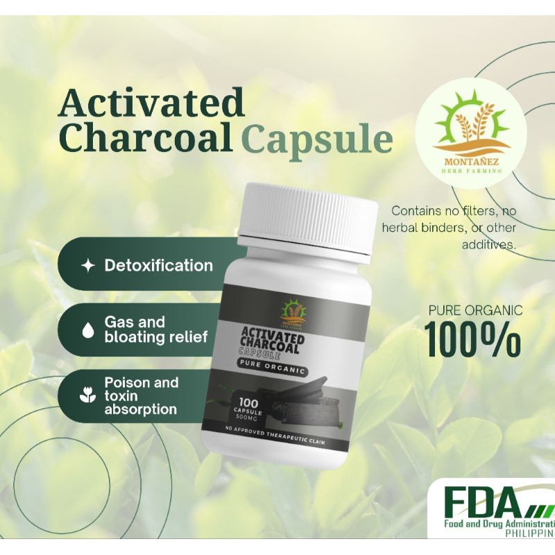 AUTHENTIC ACTIVATED CHARCOAL CAPSULE 100 CAPSULES/500mg Shopee