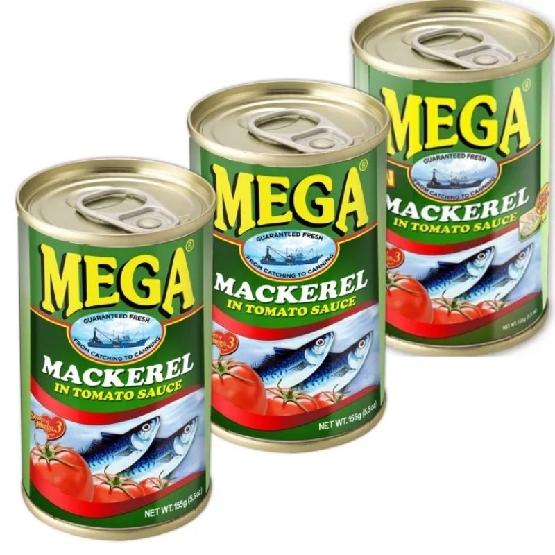 MEGA SARDINES MACKEREL IN TOMATO SAUCE ,155 grams each ( 3 pcs canned