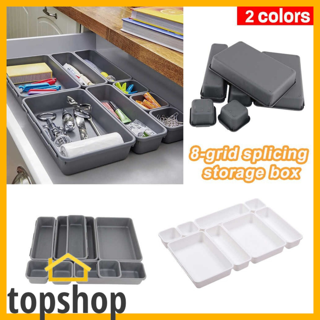 8pcs Desk Drawer Organizer Box Trays Dividers Shallow Drawer