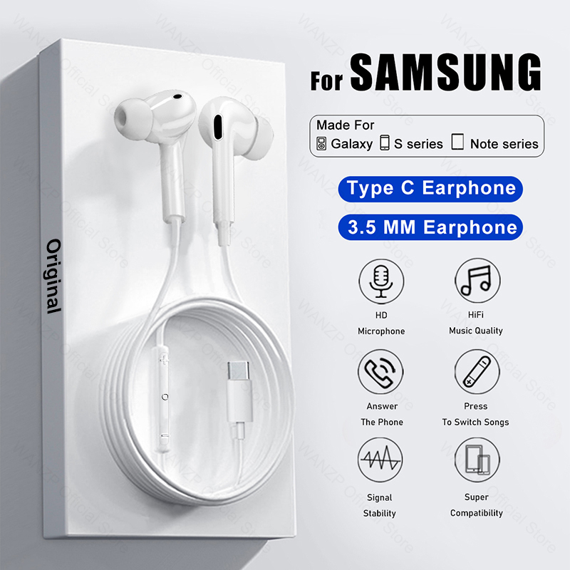 Original Type C Wired Earbuds Headphones For Samsung Galaxy S23 S22 S21