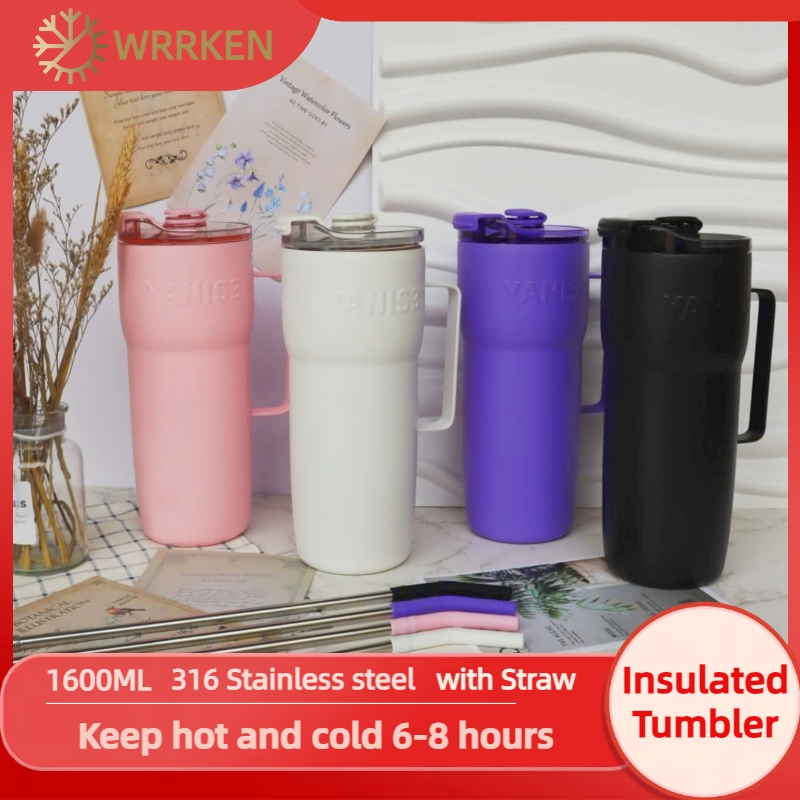 Insulated Vacuum Tumbler Water Bottle Coffee Mug With Straw Handle 