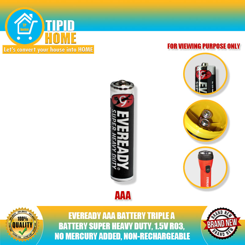 EVEREADY AAA BATTERY TRIPLE A BATTERY SUPER HEAVY DUTY, 1.5V R03, NO