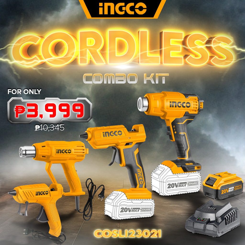 Ingco Cordless 20V Heat Gun Sealer and Glue Gun Combo Kit Set