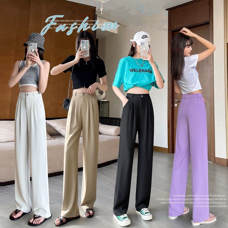 elegant woman trousers highwaist wide pantsJF262-a | Shopee Philippines
