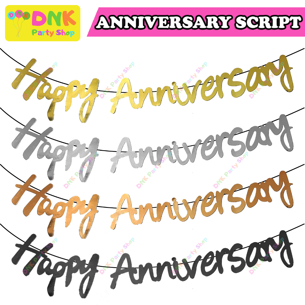 Happy Anniversary Banner Banderitas Script Cursive Letter Cutout